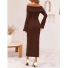 ZESICA Women’s Fall Off Shoulder Sweater Dress 2025 Bell Long Sleeve Ribbed Knit Bodycon Formal Maxi Dresses(Caramel)
