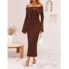 ZESICA Women’s Fall Off Shoulder Sweater Dress 2025 Bell Long Sleeve Ribbed Knit Bodycon Formal Maxi Dresses(Caramel)