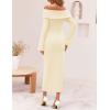 ZESICA Women’s Fall Off Shoulder Sweater Dress 2025 Bell Long Sleeve Ribbed Knit Bodycon Formal Maxi Dresses(Cream)