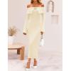 ZESICA Women’s Fall Off Shoulder Sweater Dress 2025 Bell Long Sleeve Ribbed Knit Bodycon Formal Maxi Dresses(Cream)