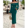 ZESICA Women’s Fall Off Shoulder Sweater Dress 2025 Bell Long Sleeve Ribbed Knit Bodycon Formal Maxi Dresses(Darkgreen)