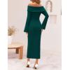 ZESICA Women’s Fall Off Shoulder Sweater Dress 2025 Bell Long Sleeve Ribbed Knit Bodycon Formal Maxi Dresses(Darkgreen)