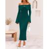 ZESICA Women’s Fall Off Shoulder Sweater Dress 2025 Bell Long Sleeve Ribbed Knit Bodycon Formal Maxi Dresses(Darkgreen)