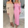 ZESICA Women’s Fall Off Shoulder Sweater Dress 2025 Bell Long Sleeve Ribbed Knit Bodycon Formal Maxi Dresses(Pink)