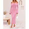 ZESICA Women’s Fall Off Shoulder Sweater Dress 2025 Bell Long Sleeve Ribbed Knit Bodycon Formal Maxi Dresses(Pink)