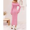 ZESICA Women’s Fall Off Shoulder Sweater Dress 2025 Bell Long Sleeve Ribbed Knit Bodycon Formal Maxi Dresses(Pink)