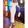 ZESICA Women’s Fall Off Shoulder Sweater Dress 2025 Bell Long Sleeve Ribbed Knit Bodycon Formal Maxi Dresses(White)