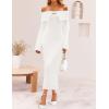 ZESICA Women’s Fall Off Shoulder Sweater Dress 2025 Bell Long Sleeve Ribbed Knit Bodycon Formal Maxi Dresses(White)