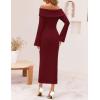 ZESICA Women’s Fall Off Shoulder Sweater Dress 2025 Bell Long Sleeve Ribbed Knit Bodycon Formal Maxi Dresses(Wine)