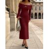 ZESICA Women’s Fall Off Shoulder Sweater Dress 2025 Bell Long Sleeve Ribbed Knit Bodycon Formal Maxi Dresses(Wine)