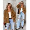 ZESICA Womens Long Sleeve Crop Trench Coat Lapel Double Breasted Loose Casual Jacket with Pockets(Brown)