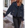 ZESICA Womens Long Sleeve Crop Trench Coat Lapel Double Breasted Loose Casual Jacket with Pockets(Darkblue)