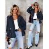 ZESICA Womens Long Sleeve Crop Trench Coat Lapel Double Breasted Loose Casual Jacket with Pockets(Darkblue)