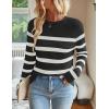 ZESICA Women’s Long Sleeve Lightweight Striped Tops 2026 Fall Crewneck Ribbed Knit Shirts(Black)