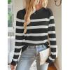 ZESICA Women’s Long Sleeve Lightweight Striped Tops 2026 Fall Crewneck Ribbed Knit Shirts(Black)