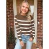 ZESICA Women’s Long Sleeve Lightweight Striped Tops 2026 Fall Crewneck Ribbed Knit Shirts(Brown)