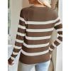 ZESICA Women’s Long Sleeve Lightweight Striped Tops 2026 Fall Crewneck Ribbed Knit Shirts(Brown)