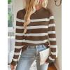 ZESICA Women’s Long Sleeve Lightweight Striped Tops 2026 Fall Crewneck Ribbed Knit Shirts(Brown)