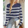 ZESICA Women’s Long Sleeve Lightweight Striped Tops 2026 Fall Crewneck Ribbed Knit Shirts(Dark Blue)