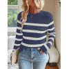 ZESICA Women’s Long Sleeve Lightweight Striped Tops 2026 Fall Crewneck Ribbed Knit Shirts(Dark Blue)