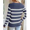 ZESICA Women’s Long Sleeve Lightweight Striped Tops 2026 Fall Crewneck Ribbed Knit Shirts(Dark Blue)