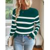 ZESICA Women’s Long Sleeve Lightweight Striped Tops 2026 Fall Crewneck Ribbed Knit Shirts(Green)
