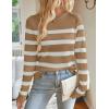 ZESICA Women’s Long Sleeve Lightweight Striped Tops 2026 Fall Crewneck Ribbed Knit Shirts(Khaki)