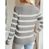 ZESICA Women’s Long Sleeve Lightweight Striped Tops 2026 Fall Crewneck Ribbed Knit Shirts(Light Grey)