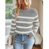 ZESICA Women’s Long Sleeve Lightweight Striped Tops 2026 Fall Crewneck Ribbed Knit Shirts(Light Grey)