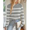ZESICA Women’s Long Sleeve Lightweight Striped Tops 2026 Fall Crewneck Ribbed Knit Shirts(Light Grey)