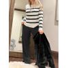 ZESICA Women’s Long Sleeve Lightweight Striped Tops 2026 Fall Crewneck Ribbed Knit Shirts(White)