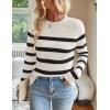 ZESICA Women’s Long Sleeve Lightweight Striped Tops 2026 Fall Crewneck Ribbed Knit Shirts(White)