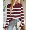 ZESICA Women’s Long Sleeve Lightweight Striped Tops 2026 Fall Crewneck Ribbed Knit Shirts(Wine)