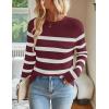 ZESICA Women’s Long Sleeve Lightweight Striped Tops 2026 Fall Crewneck Ribbed Knit Shirts(Wine)