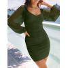 ZESICA Women’s Sexy V Neck Ruched Bodycon Mini Dress Puff Long Sleeve Cocktail Wedding Party Short Dresses(Armygreen)