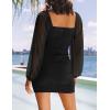 ZESICA Women’s Sexy V Neck Ruched Bodycon Mini Dress Puff Long Sleeve Cocktail Wedding Party Short Dresses(Black)