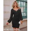 ZESICA Women’s Sexy V Neck Ruched Bodycon Mini Dress Puff Long Sleeve Cocktail Wedding Party Short Dresses(Black)