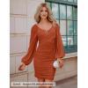 ZESICA Women’s Sexy V Neck Ruched Bodycon Mini Dress Puff Long Sleeve Cocktail Wedding Party Short Dresses(Caramel)