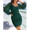 ZESICA Women’s Sexy V Neck Ruched Bodycon Mini Dress Puff Long Sleeve Cocktail Wedding Party Short Dresses(Forestgreen)