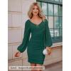 ZESICA Women’s Sexy V Neck Ruched Bodycon Mini Dress Puff Long Sleeve Cocktail Wedding Party Short Dresses(Forestgreen)