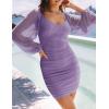 ZESICA Women’s Sexy V Neck Ruched Bodycon Mini Dress Puff Long Sleeve Cocktail Wedding Party Short Dresses(Purple)
