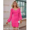 ZESICA Women’s Sexy V Neck Ruched Bodycon Mini Dress Puff Long Sleeve Cocktail Wedding Party Short Dresses(Rose)