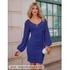 ZESICA Women’s Sexy V Neck Ruched Bodycon Mini Dress Puff Long Sleeve Cocktail Wedding Party Short Dresses(Royalblue)