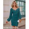 ZESICA Women’s Sexy V Neck Ruched Bodycon Mini Dress Puff Long Sleeve Cocktail Wedding Party Short Dresses(Teal)