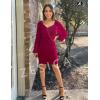ZESICA Women’s Sexy V Neck Ruched Bodycon Mini Dress Puff Long Sleeve Cocktail Wedding Party Short Dresses(Wine)