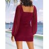 ZESICA Women’s Sexy V Neck Ruched Bodycon Mini Dress Puff Long Sleeve Cocktail Wedding Party Short Dresses(Wine)