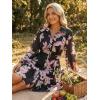 ZESICA Womens Spring Summer Floral Mini Dress Long Sleeve Button Chiffon A Line Swing Short Wedding Guest Party Dresses(Black)