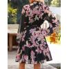 ZESICA Womens Spring Summer Floral Mini Dress Long Sleeve Button Chiffon A Line Swing Short Wedding Guest Party Dresses(Black)