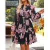 ZESICA Womens Spring Summer Floral Mini Dress Long Sleeve Button Chiffon A Line Swing Short Wedding Guest Party Dresses(Black)