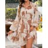 ZESICA Womens Spring Summer Floral Mini Dress Long Sleeve Button Chiffon A Line Swing Short Wedding Guest Party Dresses(Brown)